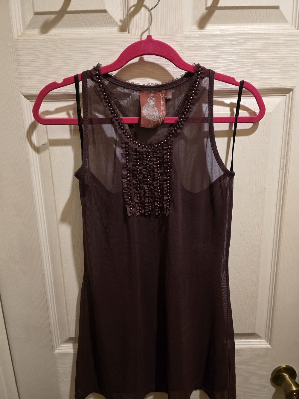 Twelve by Twelve Purple Beaded Sheer Sleeveless Tunic